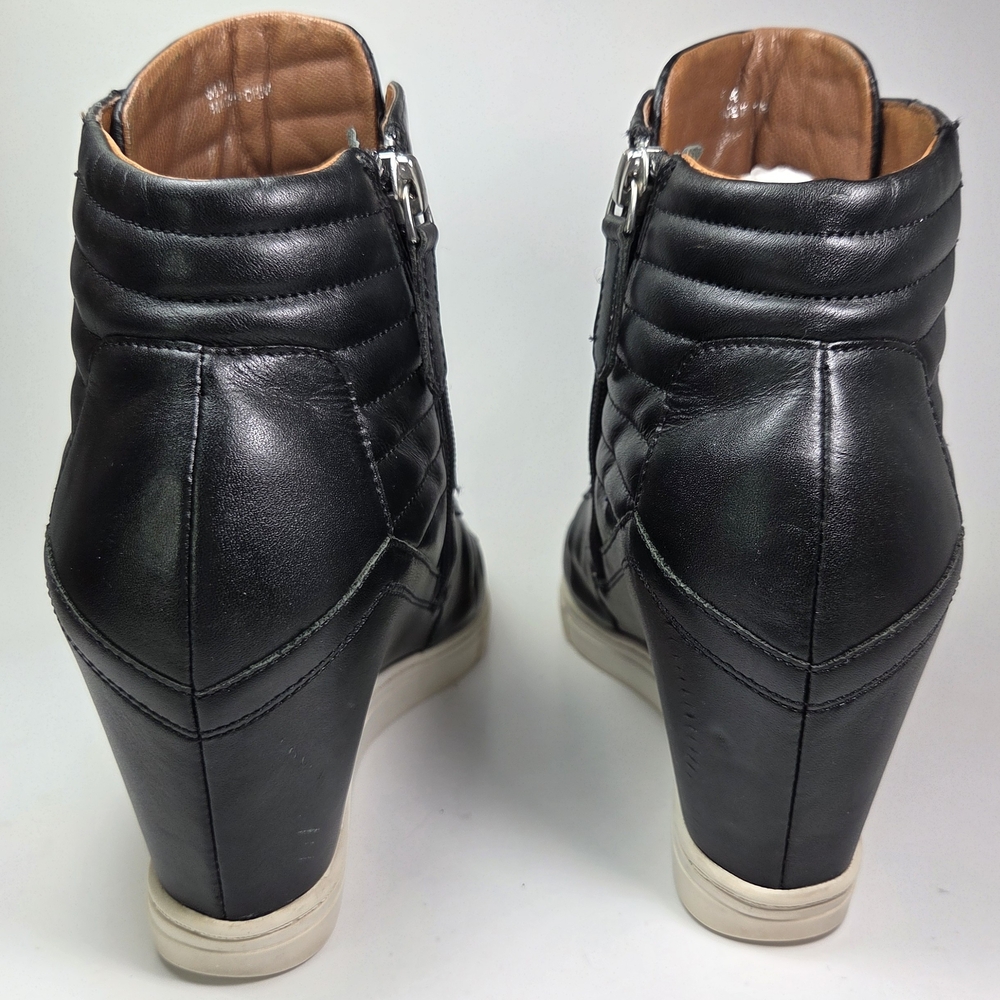 Linea Paolo Felicia Black Leather Hidden Wedge Zip Sneaker Bootie W 8.5 - Picture 6 of 14